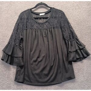 Miselon Fairy Grunge‎ Whimsigoth Lace Ruffle Sleeve Top[ Women's XL Black Sheer
